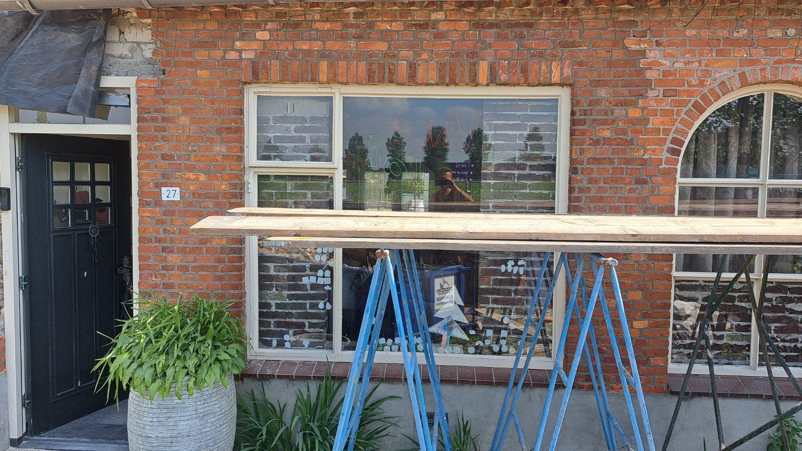 2 stalen kozijnen met ronde boog en 1 grote, Doe-het-zelf en Verbouw, Glas en Ramen, Gebruikt, Gevelraam of Ruit, 120 tot 160 cm