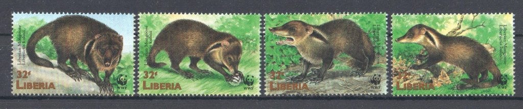 WWF set postzegels van de Liberia Mangoest, Ophalen of Verzenden, Postfris, Dier of Natuur