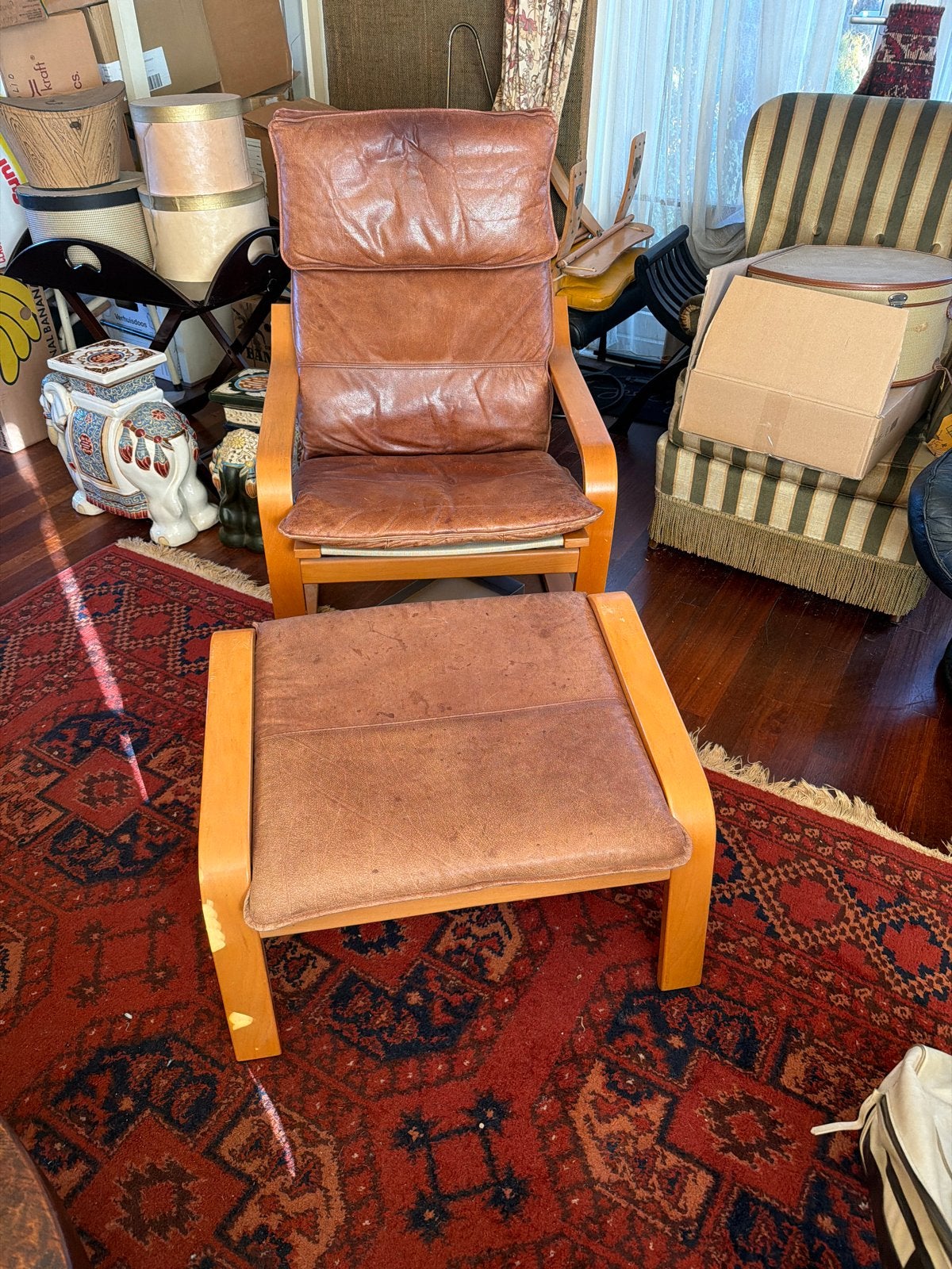 Ikea vintage Fauteuil met Voetenbank design Nakamura, Ophalen, Gebruikt, 75 tot 100 cm, 50 tot 75 cm