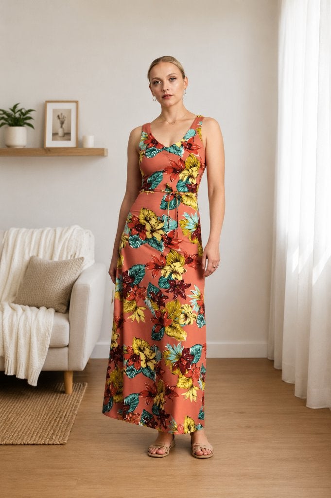 King Louie Anna Maxi jurk Paraiso apricot S Topvintage, Nieuw, King Louie, Maat 36 (S), Onder de knie