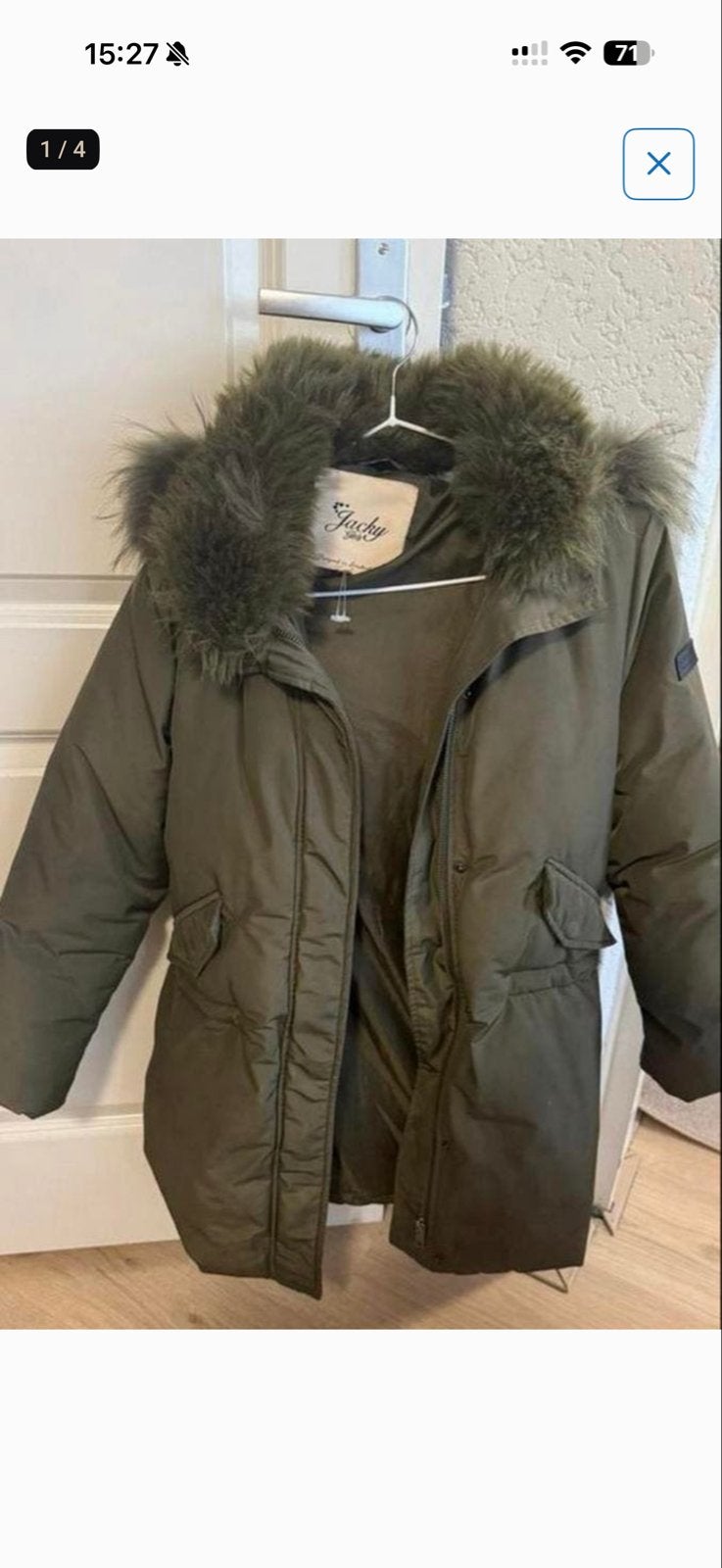 Jacky Luxury winterjas met bontkraag, Kleding | Dames, Jassen | Winter, Ophalen of Verzenden, Gedragen, Maat 38/40 (M), Groen