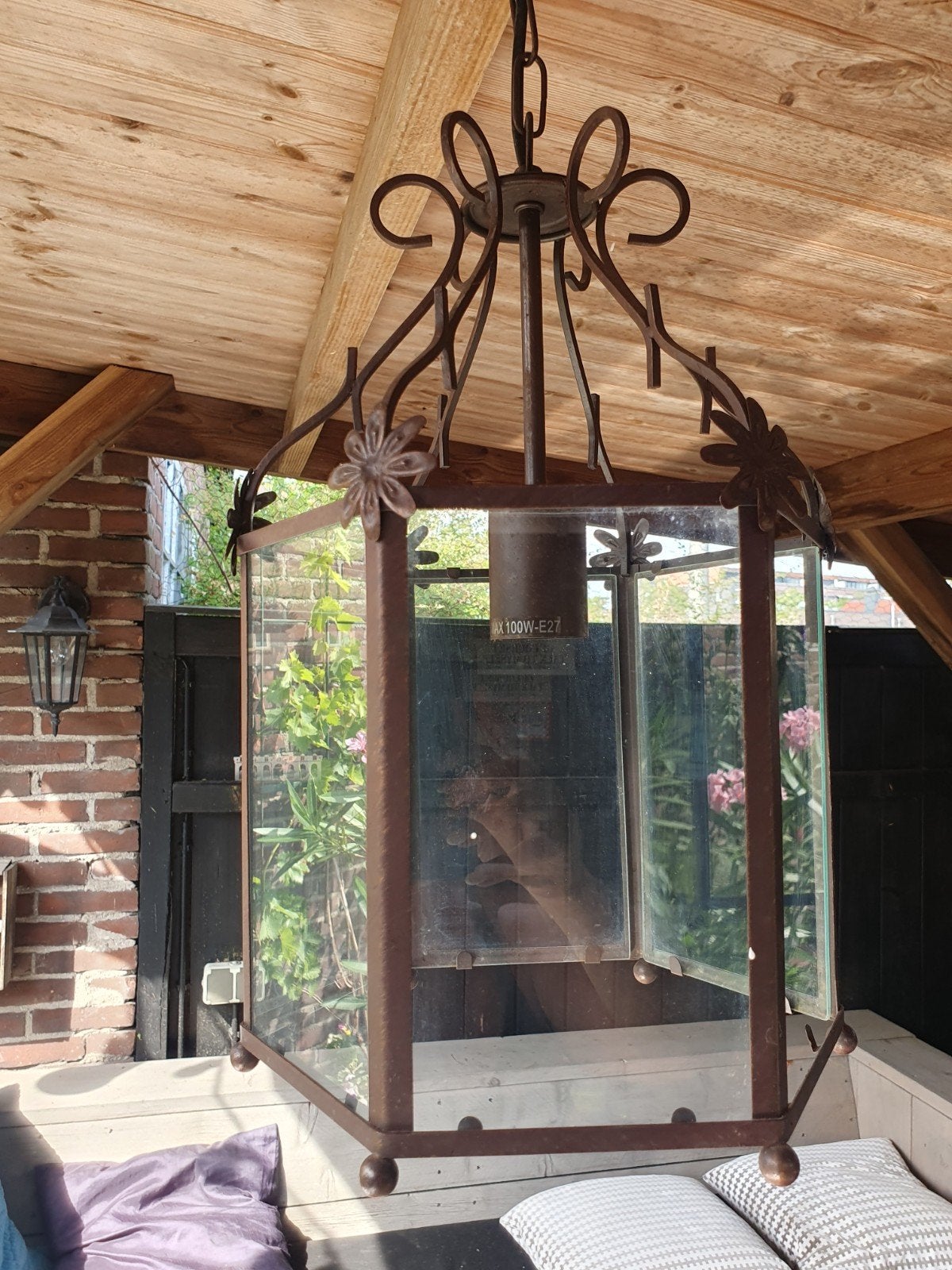 brocant hanglamp, Huis en Inrichting, Lampen | Kroonluchters, Ophalen, Gebruikt, Glas, Brocante, landelijk, klassiek