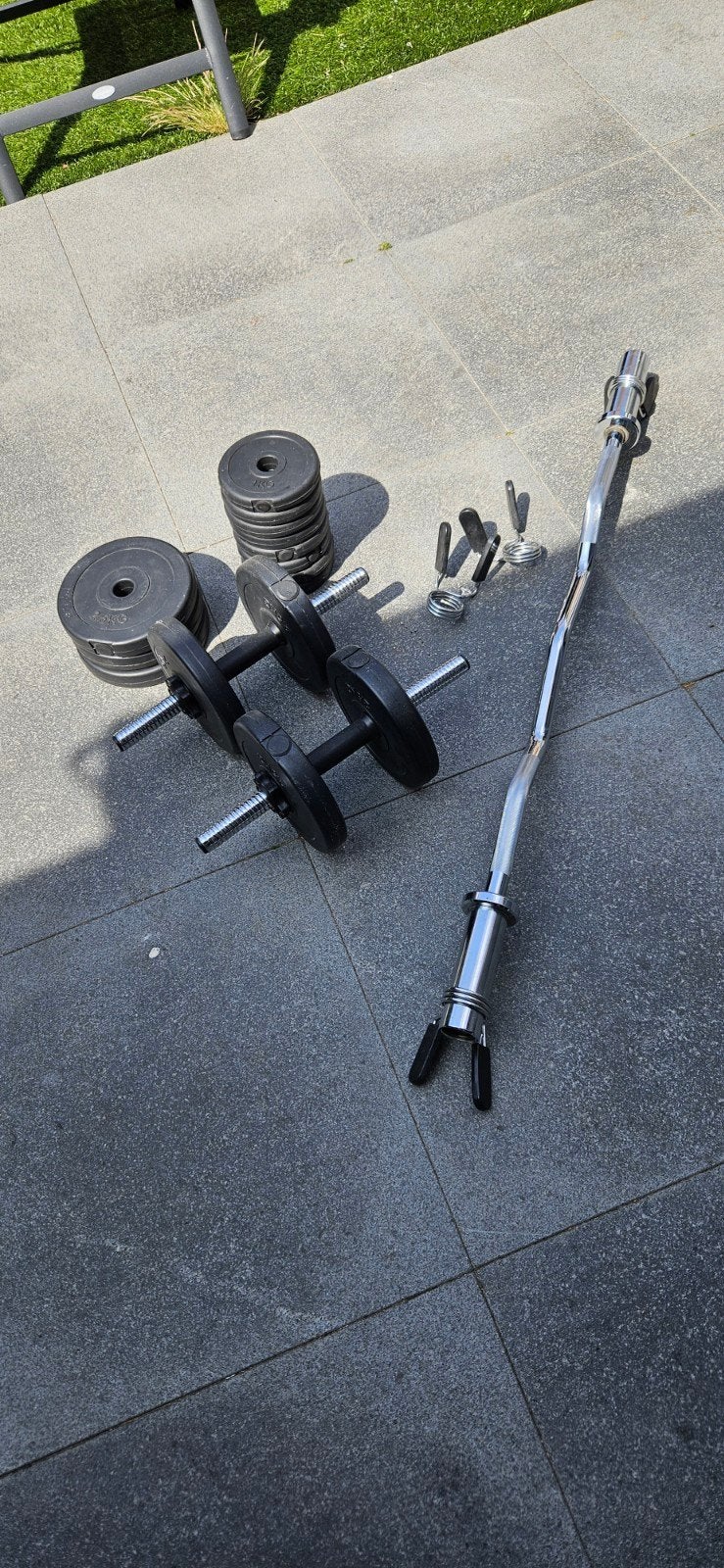 Halterset met EZ-curlstang, dumbbells, Sport en Fitness, Ophalen of Verzenden, Halterset