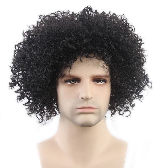 Mannenpruik afro kroes zwart krullend haar, Verzenden, Nieuw, Pruik of Haarverlenging