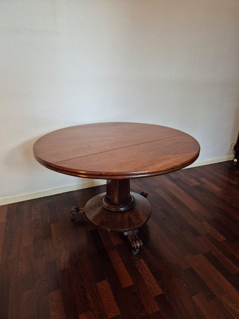 Antieke ronde eettafel – Biedermeier – Hout (Ø 117 cm), Ophalen, Gebruikt, Vijf personen of meer, Klassiek Biedermeier