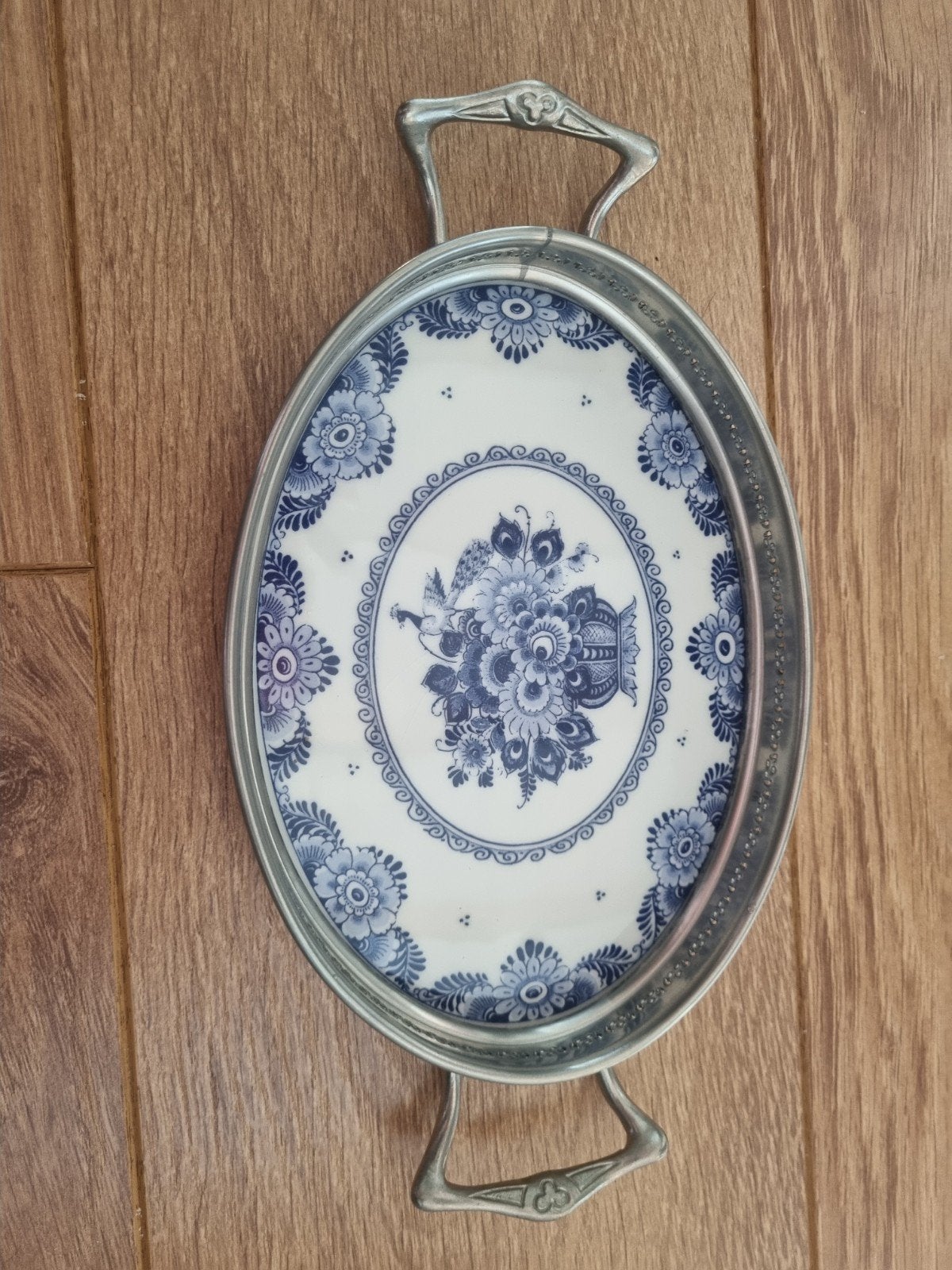 Antieke Delfts Blauwe Bloempot en Dienblad, Ophalen