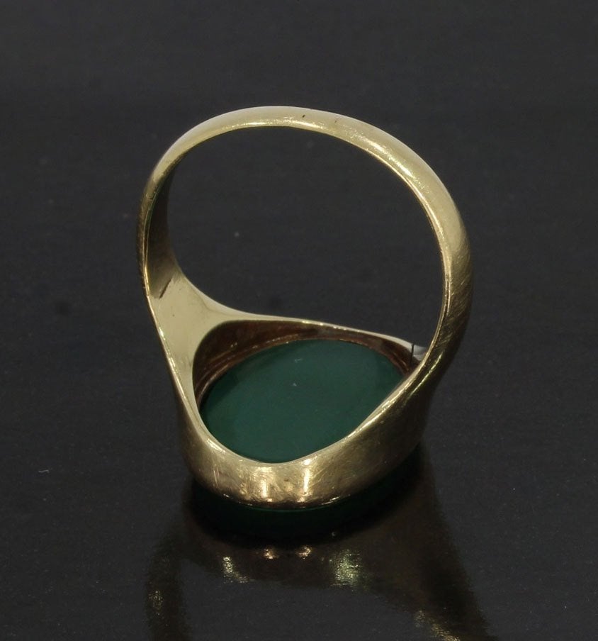 Familie wapen groene onxy zegel 14k gouden ring vintage luxe, Ophalen of Verzenden, Goud, Ring, Met edelsteen
