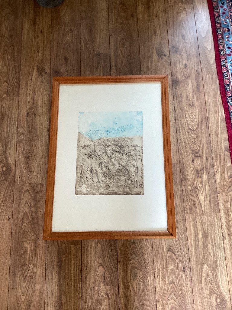 Gesigneerde Italiaanse – abstract landschap – ingelijst, Gebruikt, Oorspronkelijke maker, Ophalen of Verzenden, Schilderij