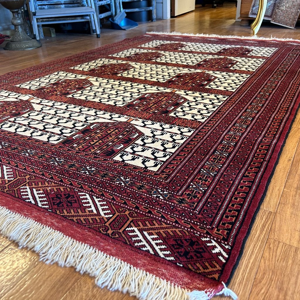 perzisch tapijt Turkaman 205x137 hangeknoopt vloerkleed, TTM Wonen, Meubels – (Perzische) Tapijten en Woonaccessoires, 100 tot 150 cm
