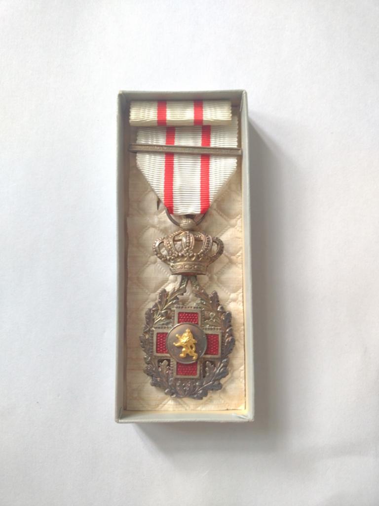 A België rode kruis medaille 2de klasse 1940 met doosje, Ophalen of Verzenden, Landmacht, Overige gebieden, Lintje, Medaille of Wings