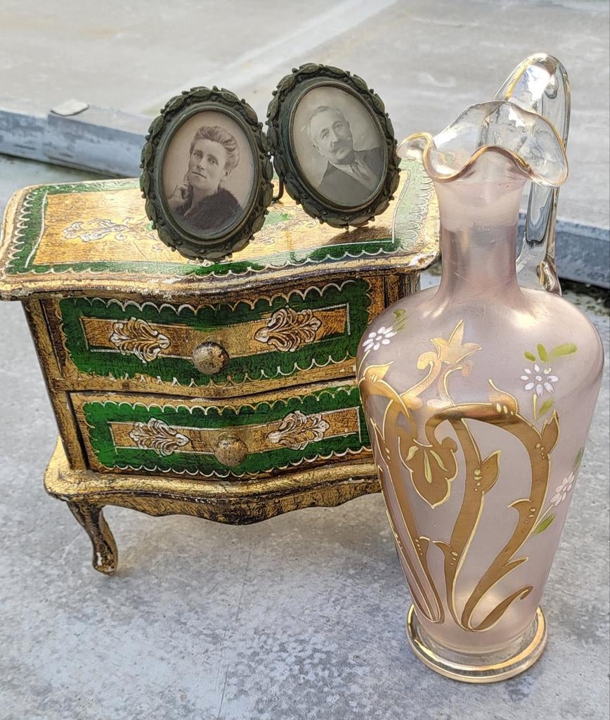 Italiaans kastje groen met goud  ( sieradenkisje), Ophalen of Verzenden