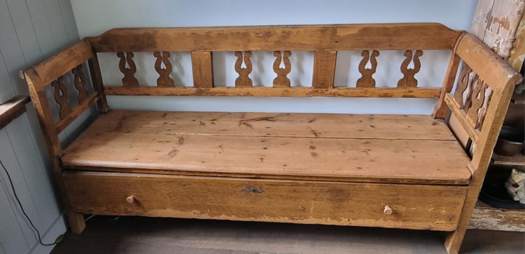 Grote oude brocante klepbank houten bank, Ophalen