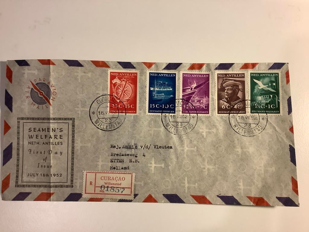 FDC Nederlandse Antillen 1952 Luchtpost, Postzegels en Munten, Postzegels | Eerstedagenveloppen, Ophalen of Verzenden