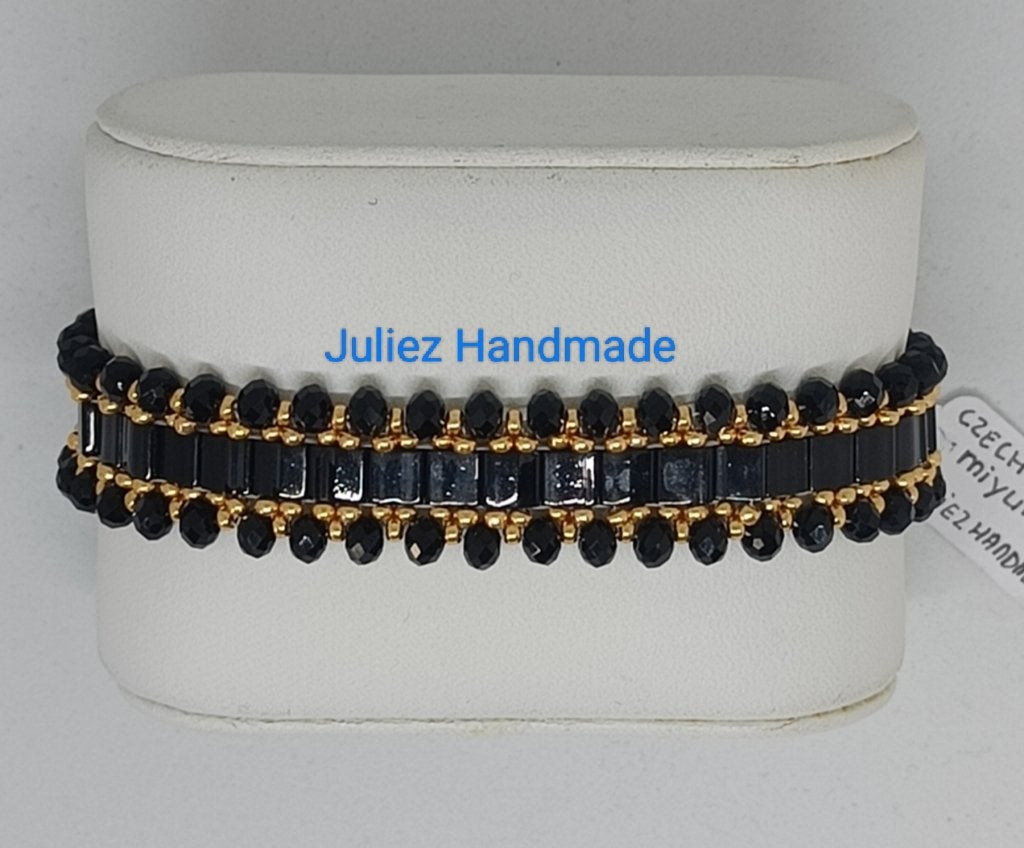 Mooie armband met Miyuki kralen Juliez Handmade, Ophalen of Verzenden, Nieuw, Zwart, Overige materialen