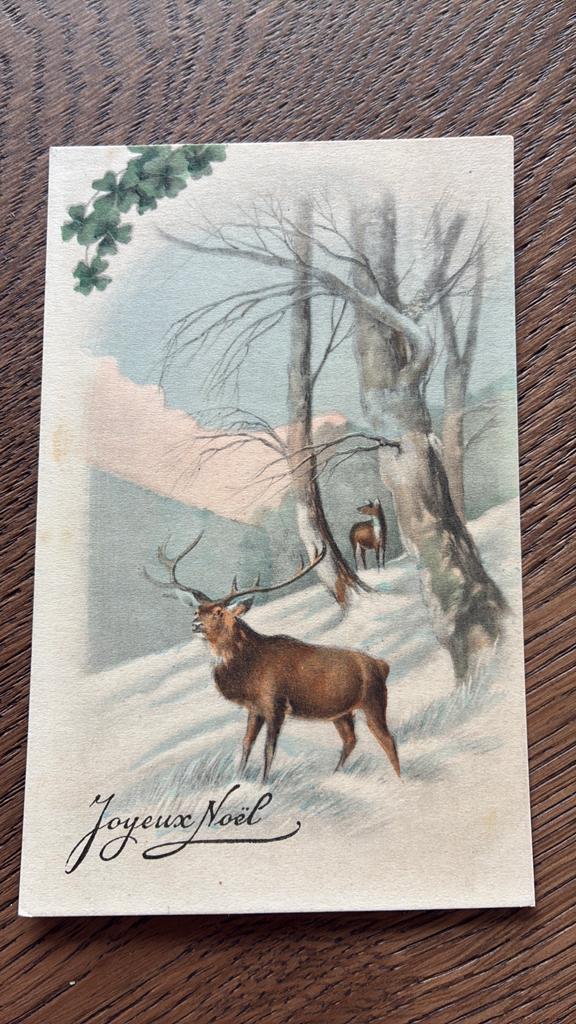 Kerst. Herten in een besneeuwde wereld. Klaver, Ophalen of Verzenden, Ongelopen