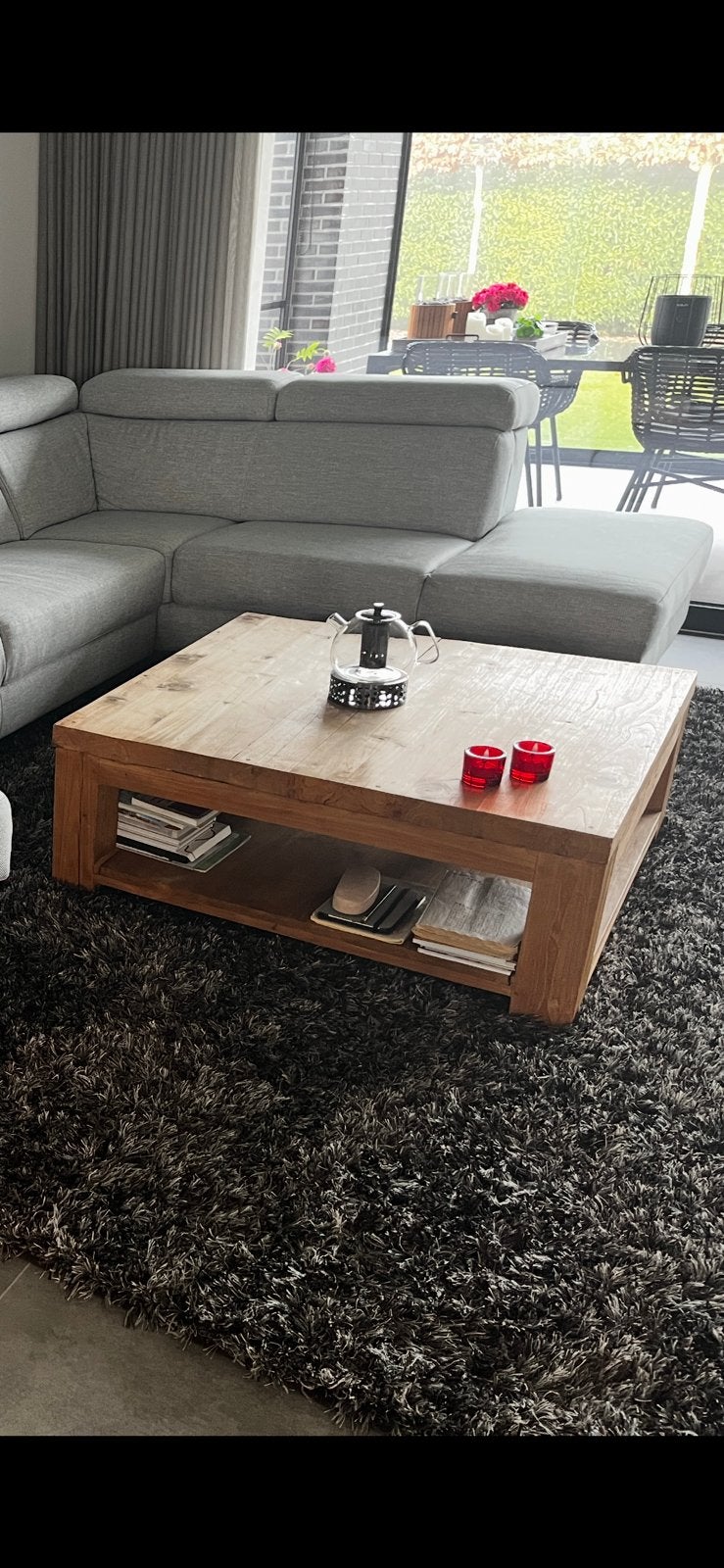 Teak houten salon tafel, Ophalen, 50 tot 100 cm, 50 tot 100 cm, Zo goed als nieuw