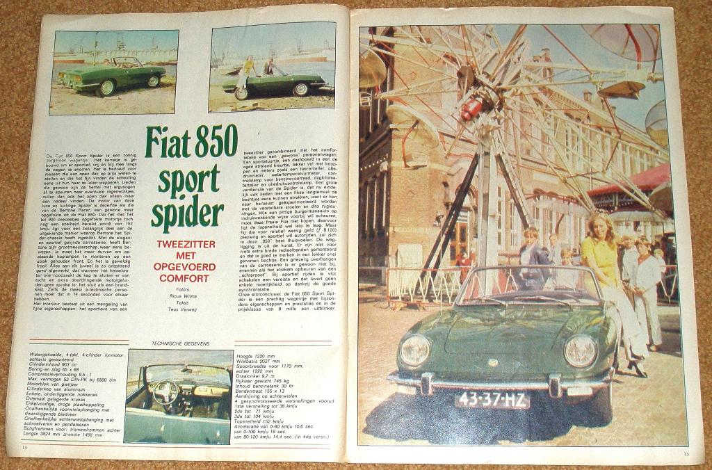 Tijdschriftartikel over de Fiat 850 Sport Spider uit 1970, Ophalen of Verzenden, Gebruikt, Auto's