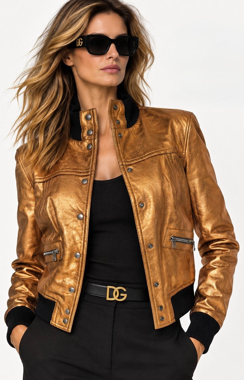 DOLCE & GABBANA METALLIC LEREN BOMBER, 36, NEW €850,- 💖💖💖, Ophalen of Verzenden, Zo goed als nieuw, Maat 36 (S), Overige kleuren