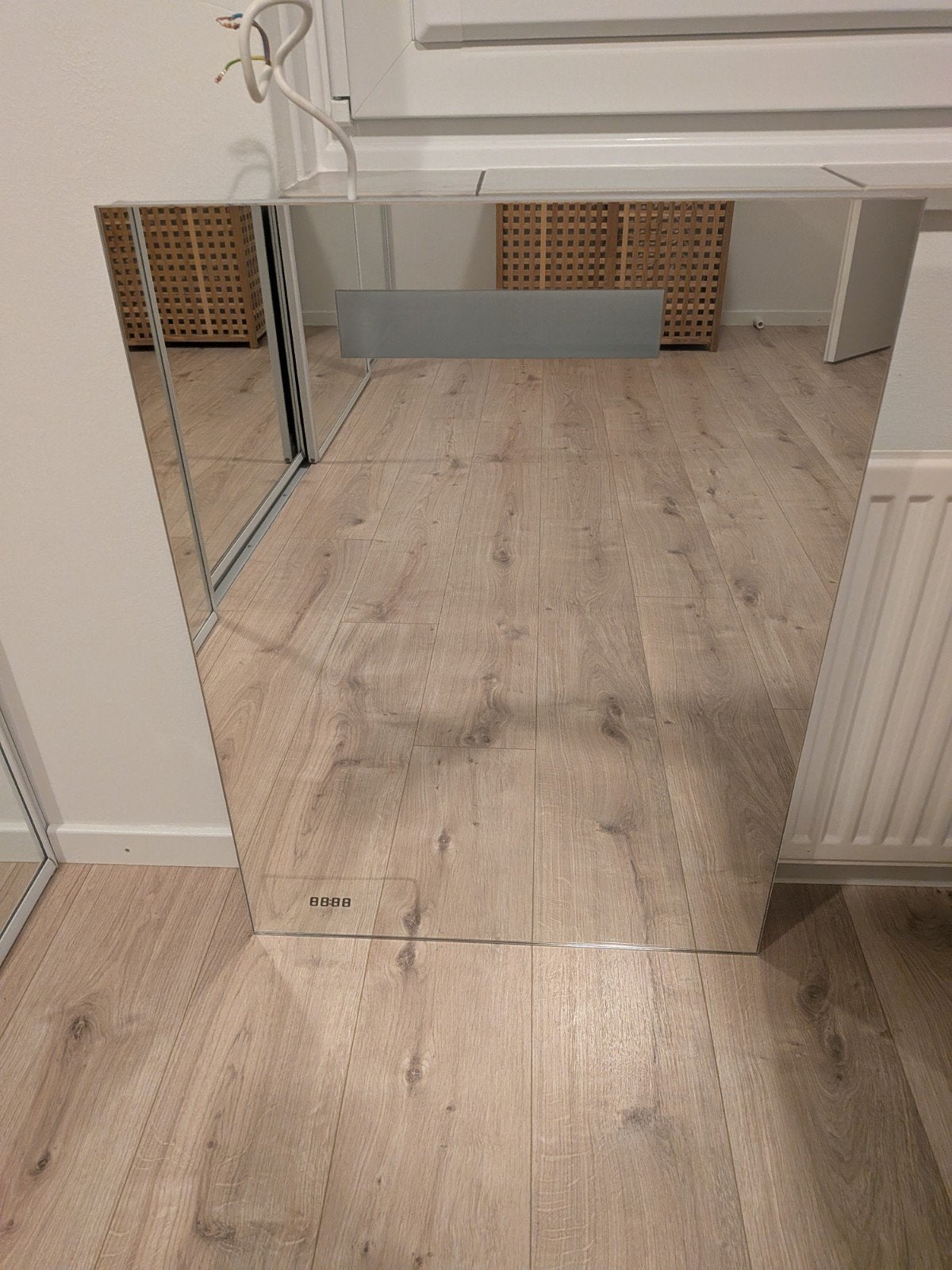 Spiegel met verlichting en klok (klok defect), Ophalen, Gebruikt, Minder dan 100 cm, Rechthoekig
