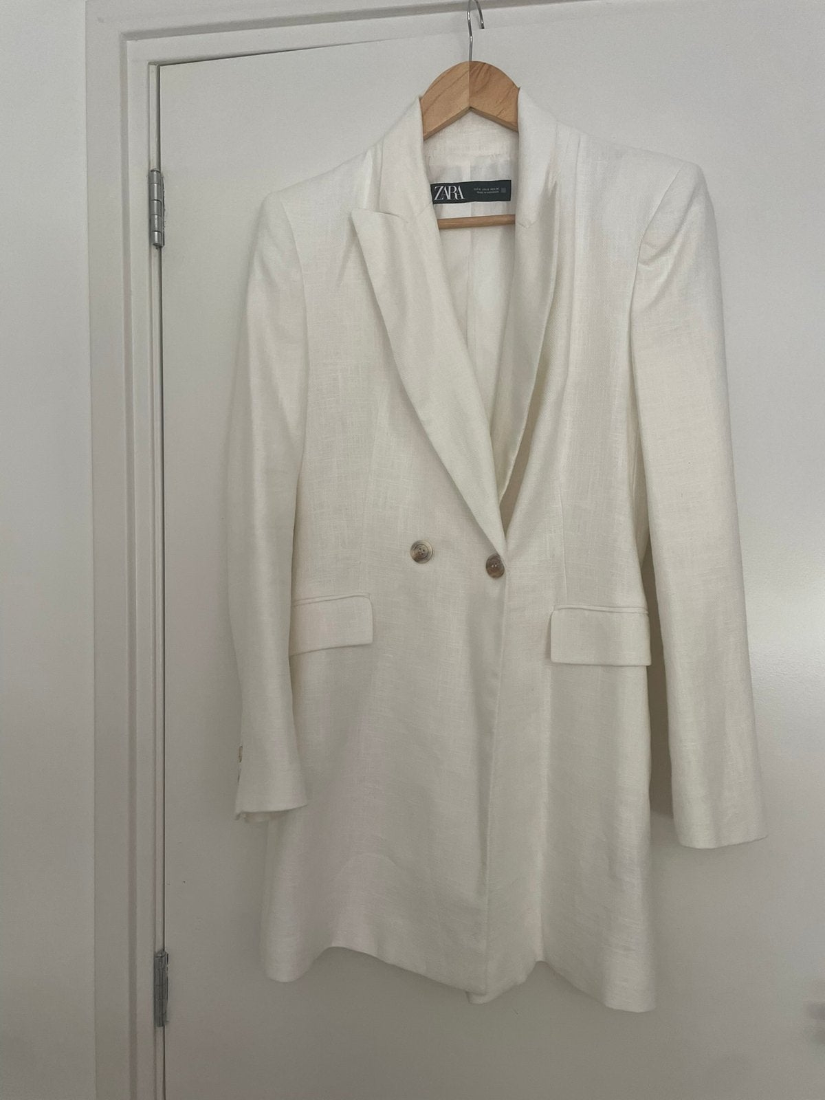 Zara witte lange blazer maat S, Verzenden, Wit, Zo goed als nieuw, Jasje