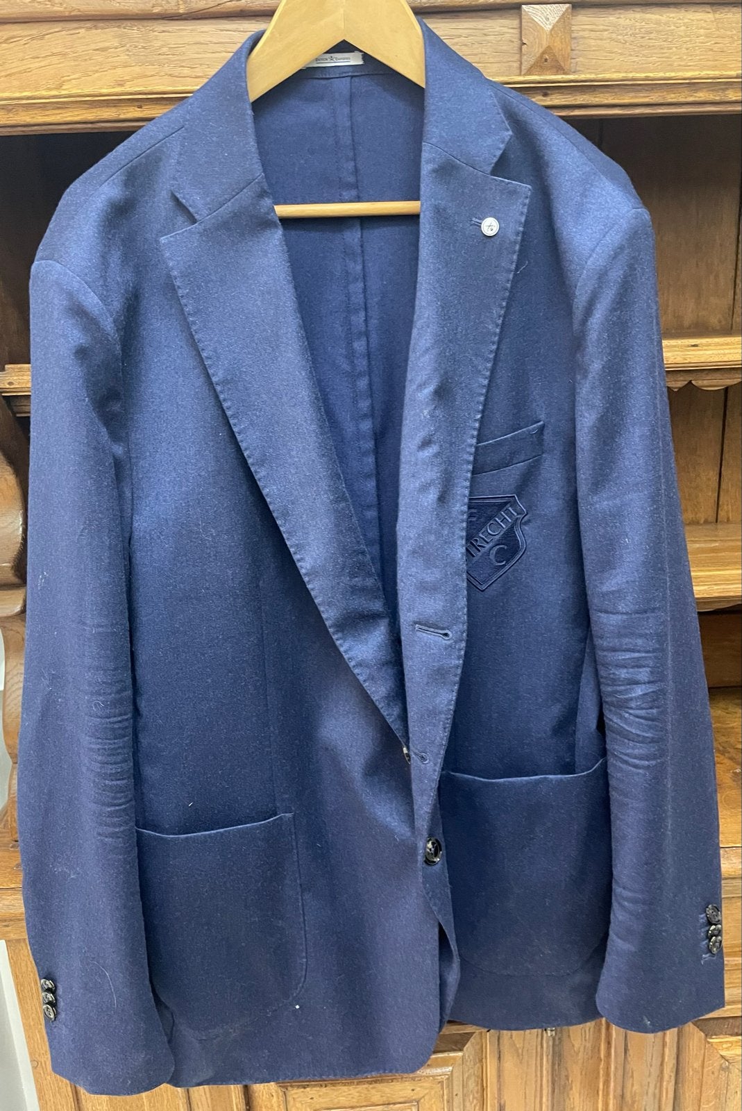 Dutch Dandies blazer/ jasje Scheerwol Mt 58 Blauw FC Utrecht, Kleding | Heren, Kostuums en Colberts, Ophalen of Verzenden, Gedragen