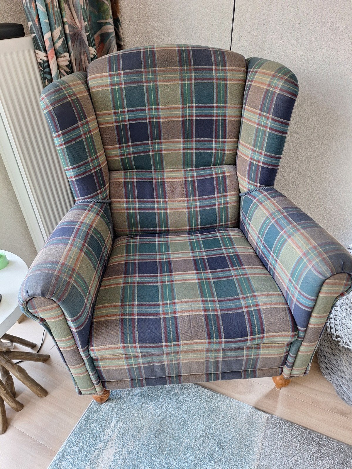 groen geruite fauteuil, Huis en Inrichting, Ophalen, Gebruikt, Stof, 50 tot 75 cm