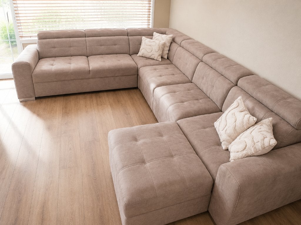 te koop.robuuste hoekbank met verstelbare hoofdsteun-1 jaar, Ophalen, 250 tot 300 cm, 125 tot 150 cm, Hoekbank