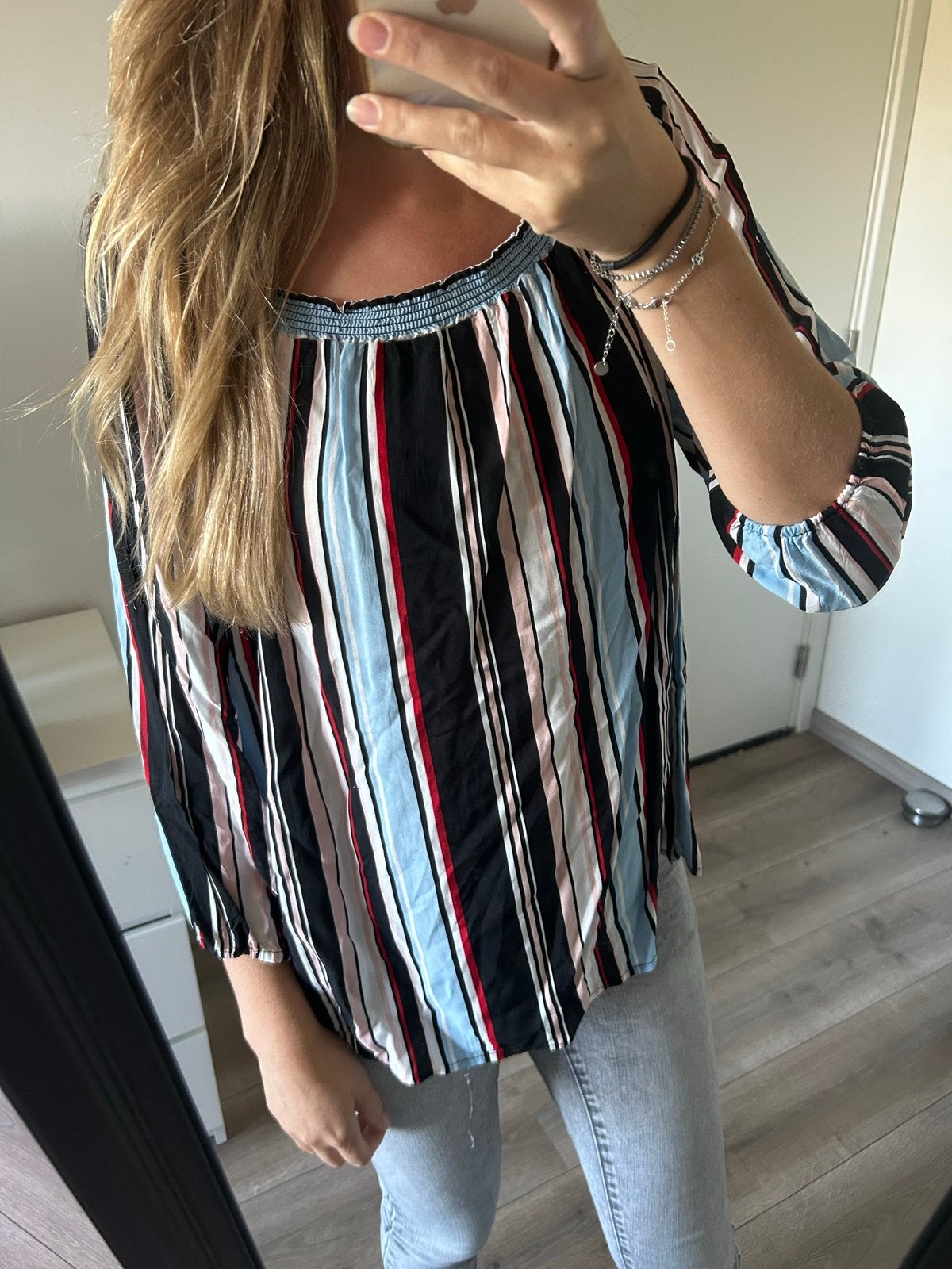Jean Pascale gestreepte off-shoulder top maat 42/44 (L), Meerkleurig, Maat 42/44 (L), Ophalen of Verzenden, Zo goed als nieuw