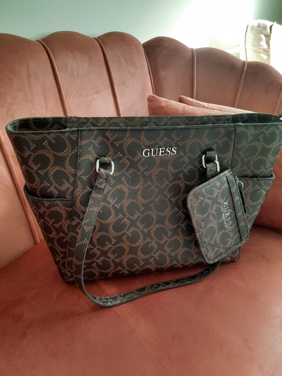 Guess Shopper Handtas Bruin met Logo Print, Ophalen of Verzenden, Nieuw, Bruin, Handtas