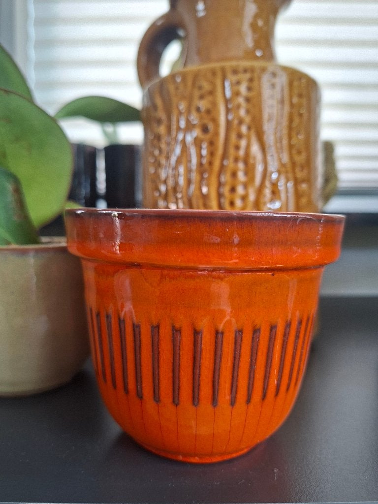 Vintage oranje geglazuurde bloempot klein, Antiek en Kunst, Antiek | Keramiek en Aardewerk, Ophalen of Verzenden