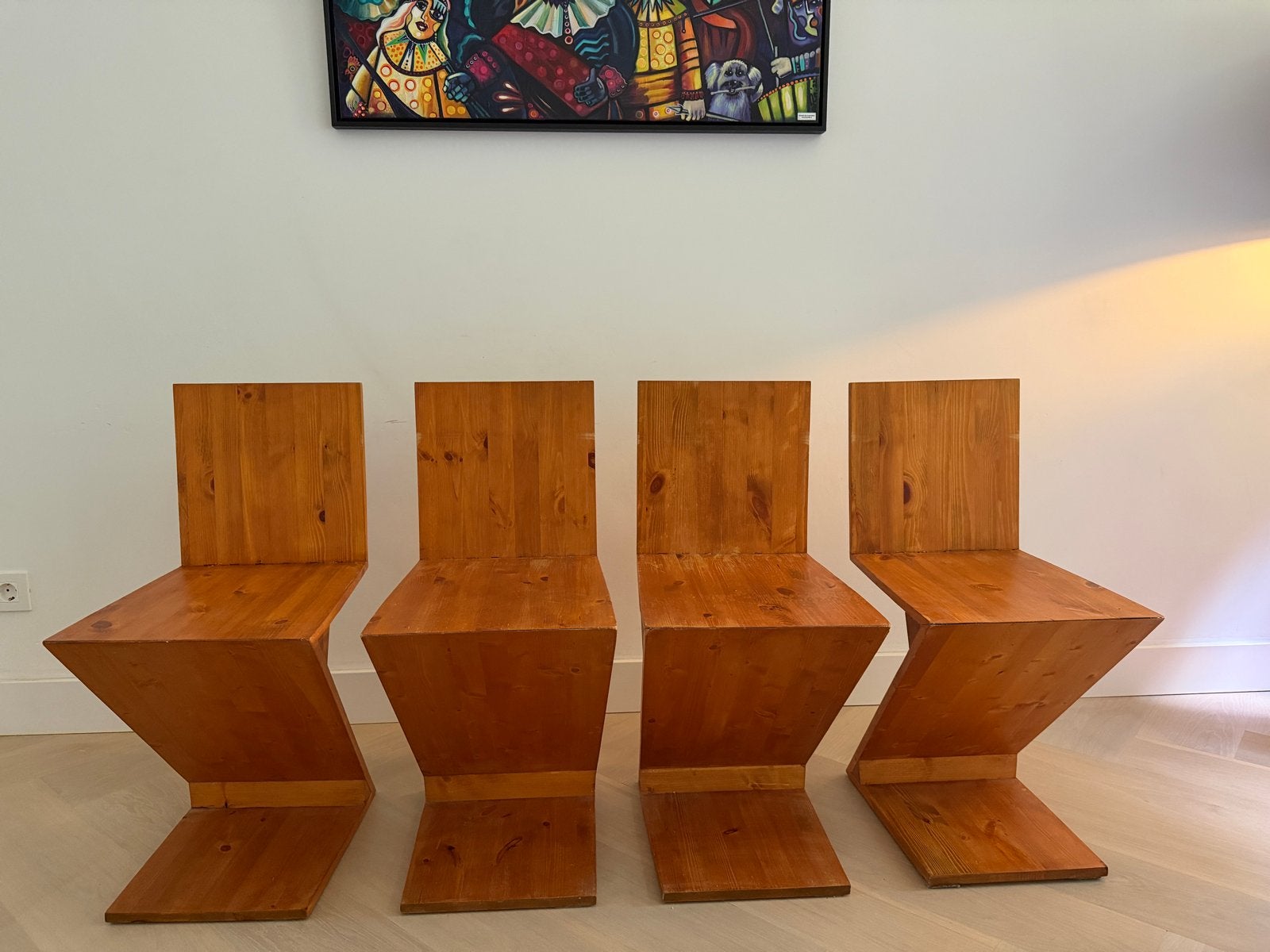 Replica Zig zag stoelen van Gerrit Rietveld - klusproject!, Ophalen, Gebruikt, Overige kleuren, Vier