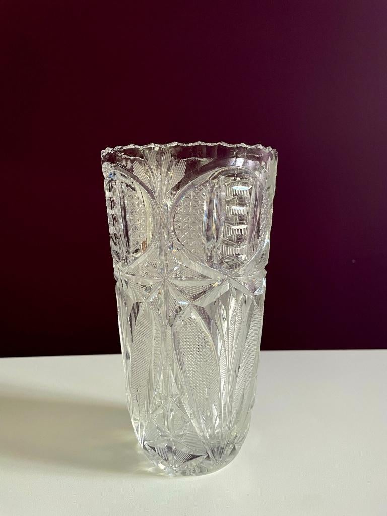 Vintage (lood) kristal vaas - vermoedelijk Bohemian glass, Gebruikt, Overige kleuren, Ophalen of Verzenden, Glas