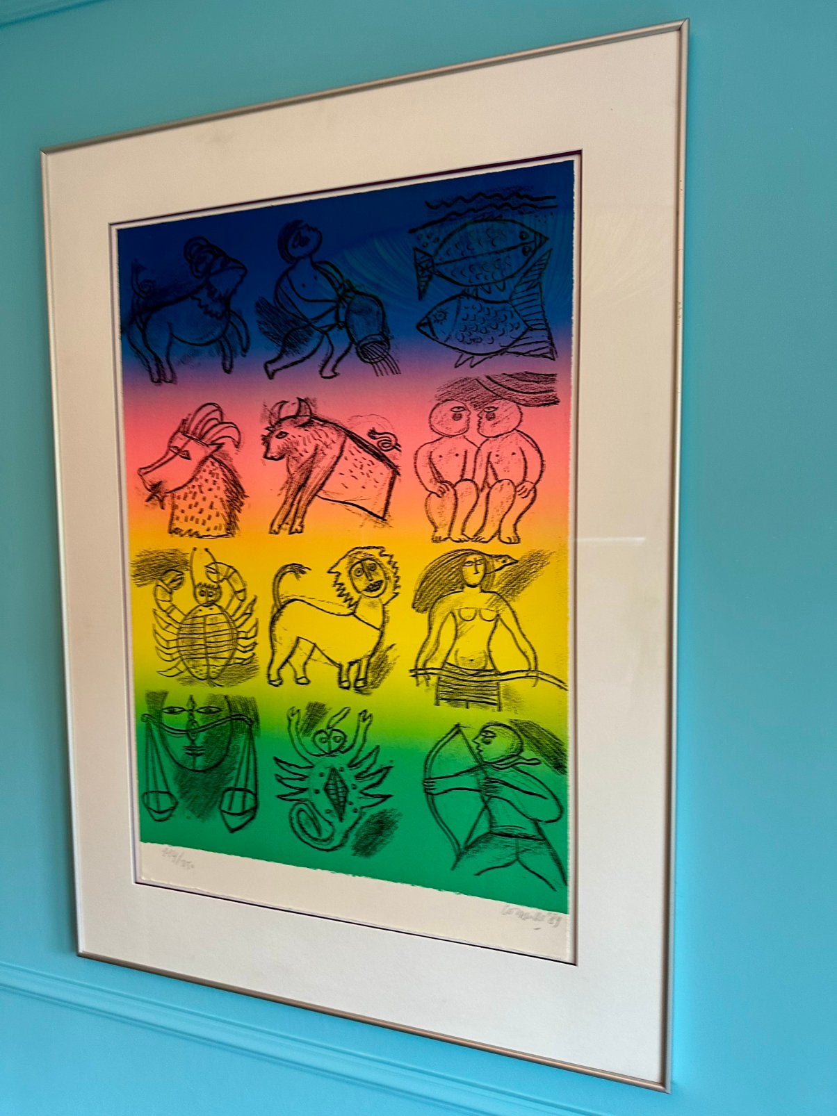 Vintage Corneille Zeefdruk Zodiac signs Multicolor, Ophalen, Papier/karton, Zo goed als nieuw, 111 cm