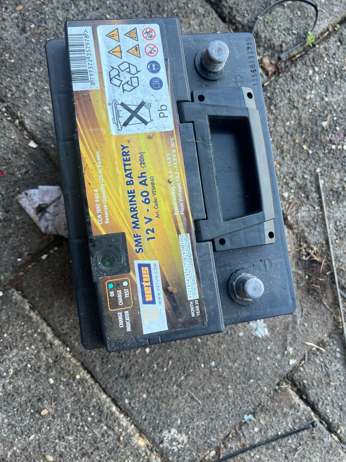 Vetus SMF Marine Accu 12V 60Ah, Ophalen of Verzenden, Gebruikt, Motor en Techniek