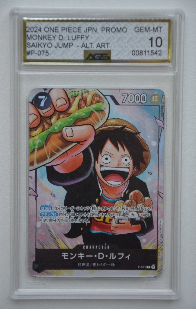 May Saiko Jump Alt Art One Piece Monkey Luffy Promo AGS 10, Ophalen of Verzenden, Gebruikt, Losse kaart