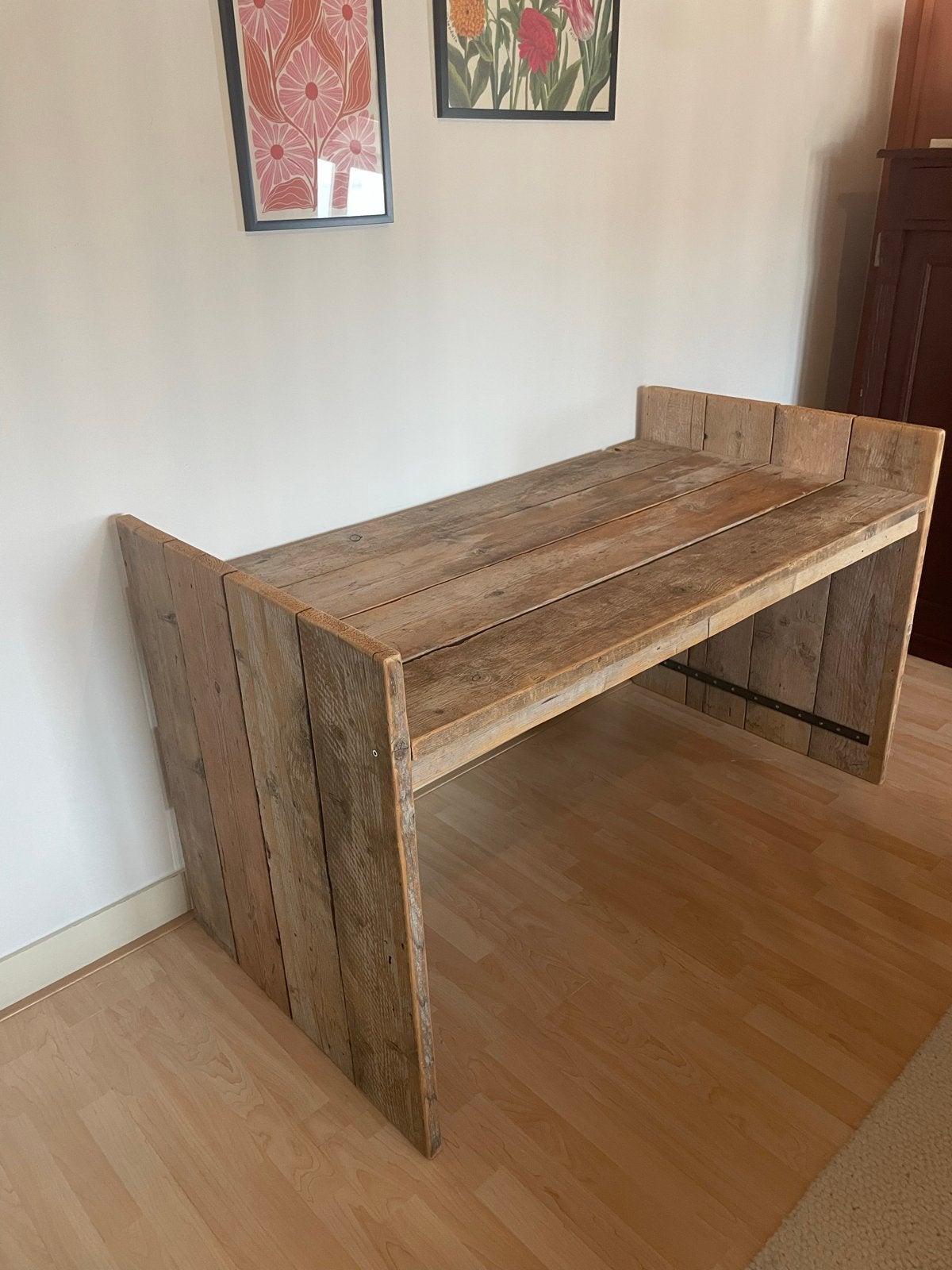 Robuust houten bureau - Vintage stijl, Ophalen, Demontabel, Gebruikt, Hout