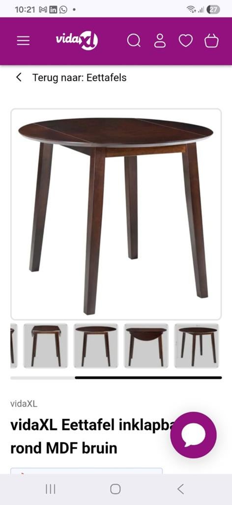 Ronde donker houten tafel van VidaXL, Ophalen, Gebruikt, 50 tot 100 cm, Rond