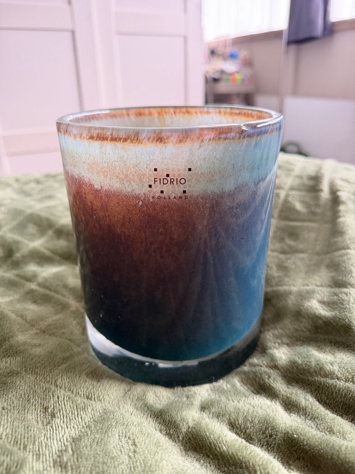 Fidrio Glass Cilinder Vaas H 16.5 D 13.5 Denim collectie, Ophalen of Verzenden, Zo goed als nieuw, Blauw, Glas