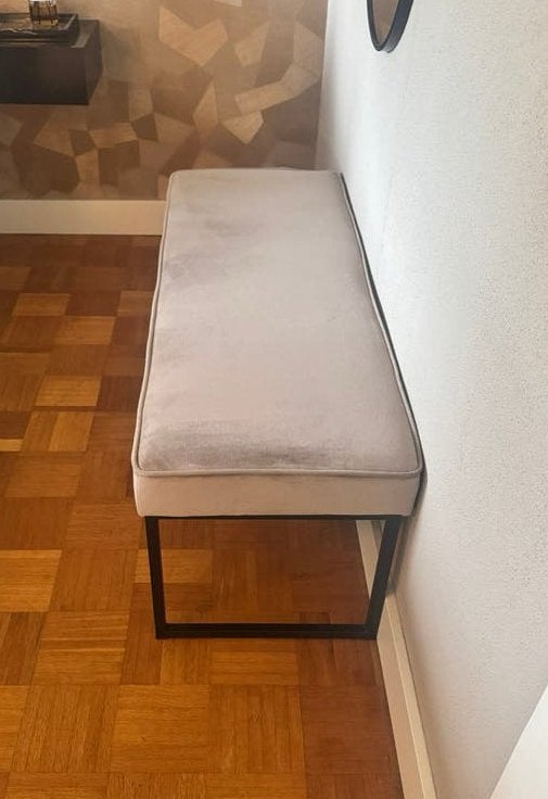 Bank beige velvet, Ophalen, Gebruikt, 125 cm of meer, Metaal