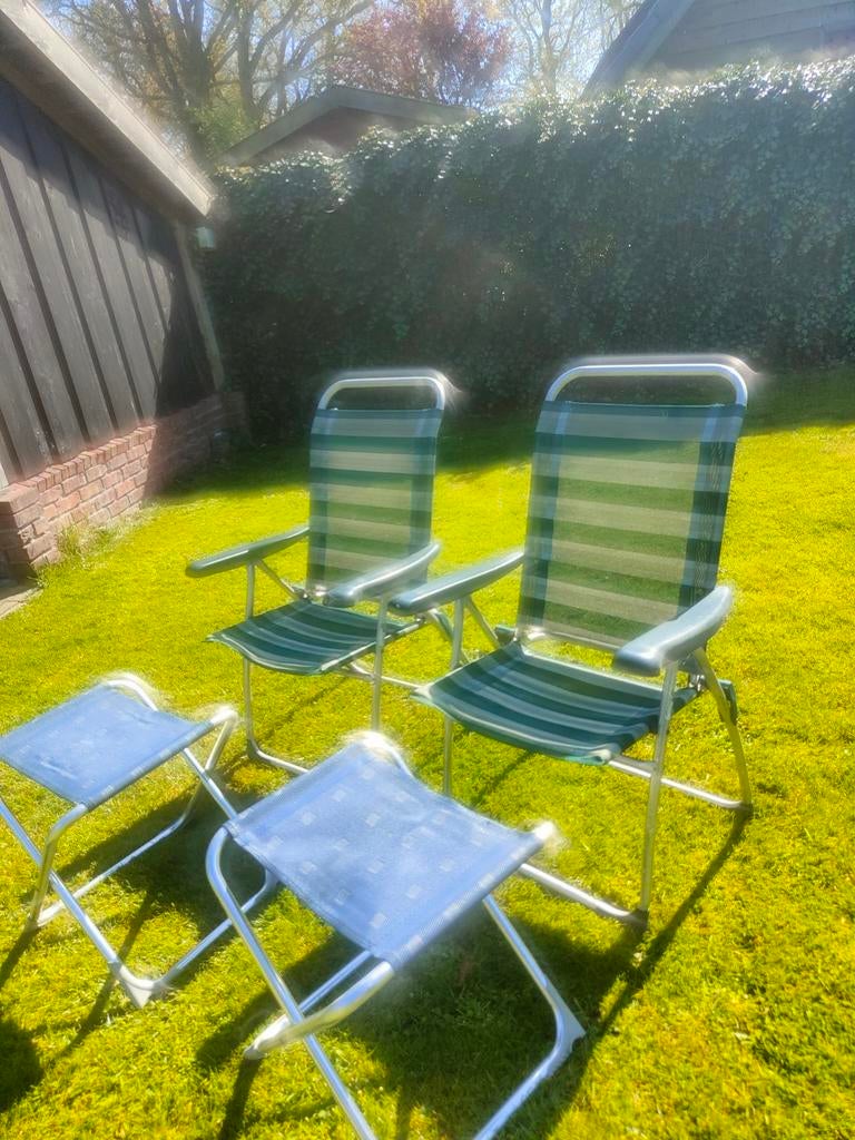 Camping stoelen 2 duckdalf en 2 crespo met voetenbankjes, Caravans en Kamperen, Kampeermeubelen, Ophalen, Campingstoel