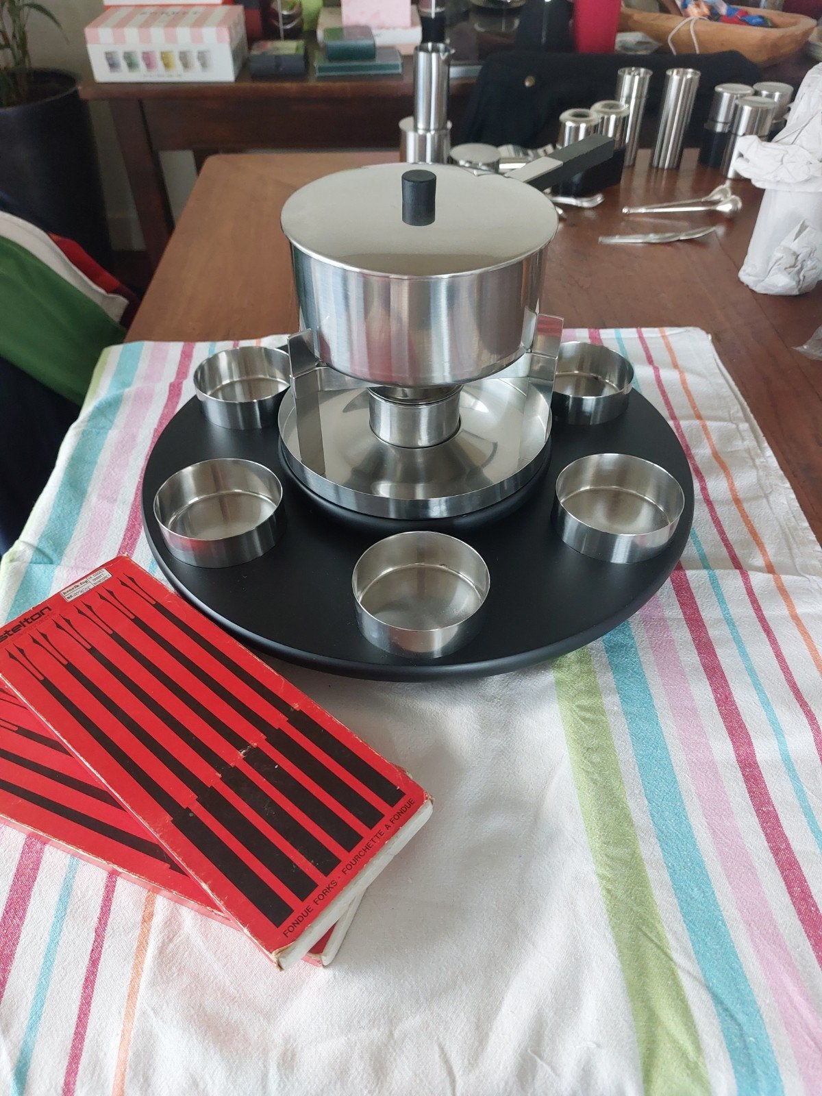 Stelton fondue set met Lazy Susan, Ophalen of Verzenden, Gebruikt, Brander, Fondueset