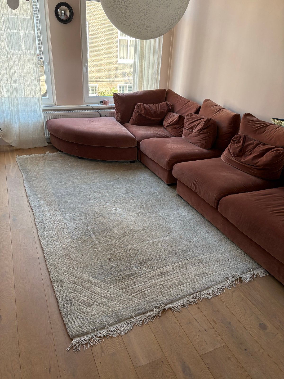 Groot handgeknoopt Nepalees wollen vloerkleed, Ophalen, Gebruikt, Beige, 200 cm of meer