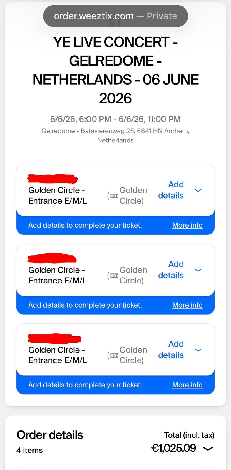 Kanye West (YE) 06-06-2026 GOLDEN CIRCLE, Tickets en Kaartjes, Eén persoon, Juni