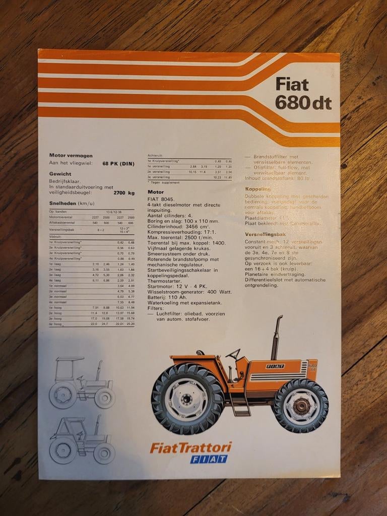 tractor folder FIAT 680 DT, Boeken, Ophalen of Verzenden, Zo goed als nieuw, Folder