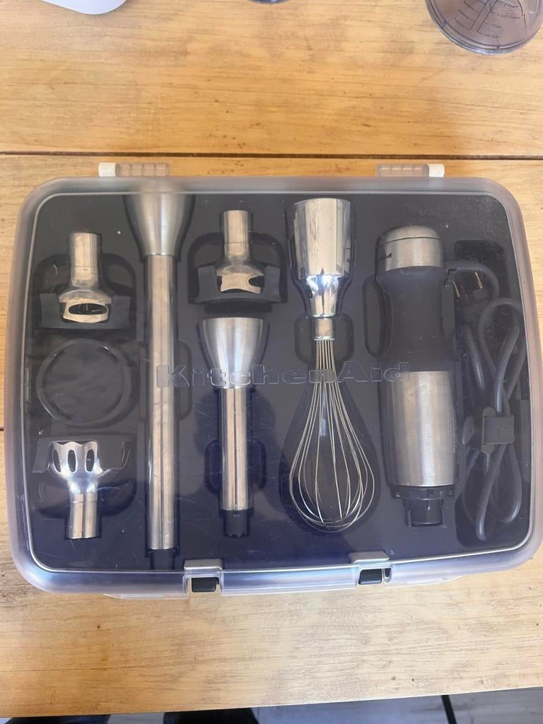Kitchenaid zilver/zwarte staafmixer met accessoires, Ophalen of Verzenden, Gebruikt