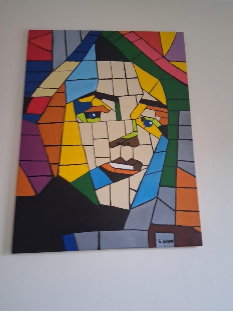Mozaïek schilderij van acrylverf op canvas (60x90 cm), Ophalen of Verzenden