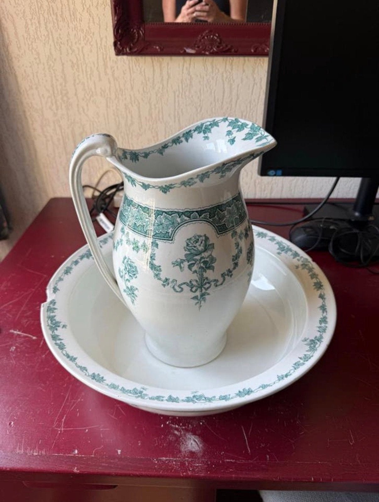 Antiek Engels Lampetstel 'OBAN' - Groen Decor, Ophalen