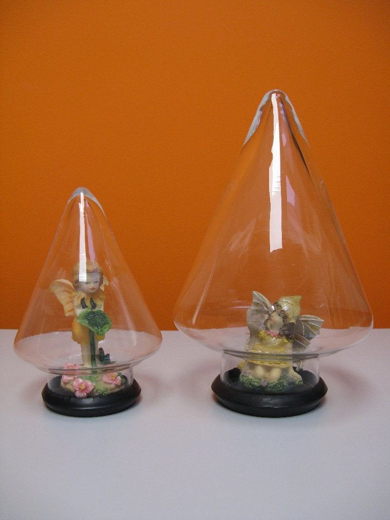 set polystone elfjes in vintage glazen kegel stolp, Verzenden, Zo goed als nieuw, Fantasy
