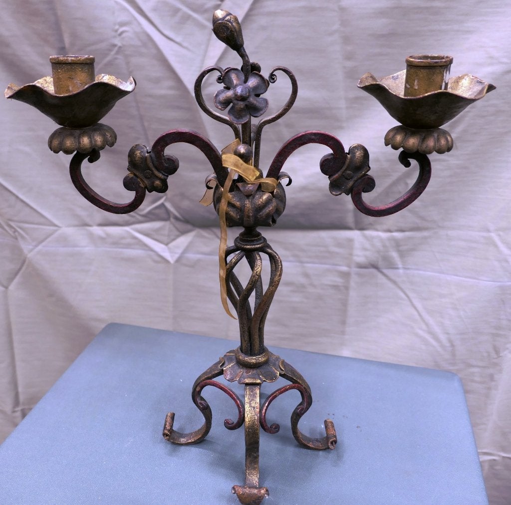 Antieke smeedijzeren kandelaar circa1840 Frankrijk, Ophalen, Koper of Brons