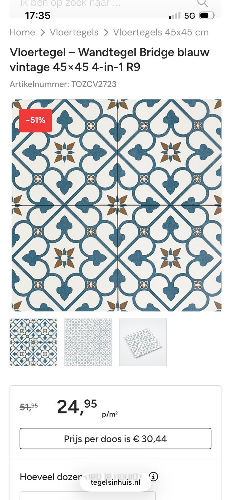 6m2 / 5 dozen Portugese tegels blauw wit geel 45 x 45 cm, Doe-het-zelf en Verbouw, Ophalen, 40 tot 60 cm, 40 tot 60 cm, Nieuw